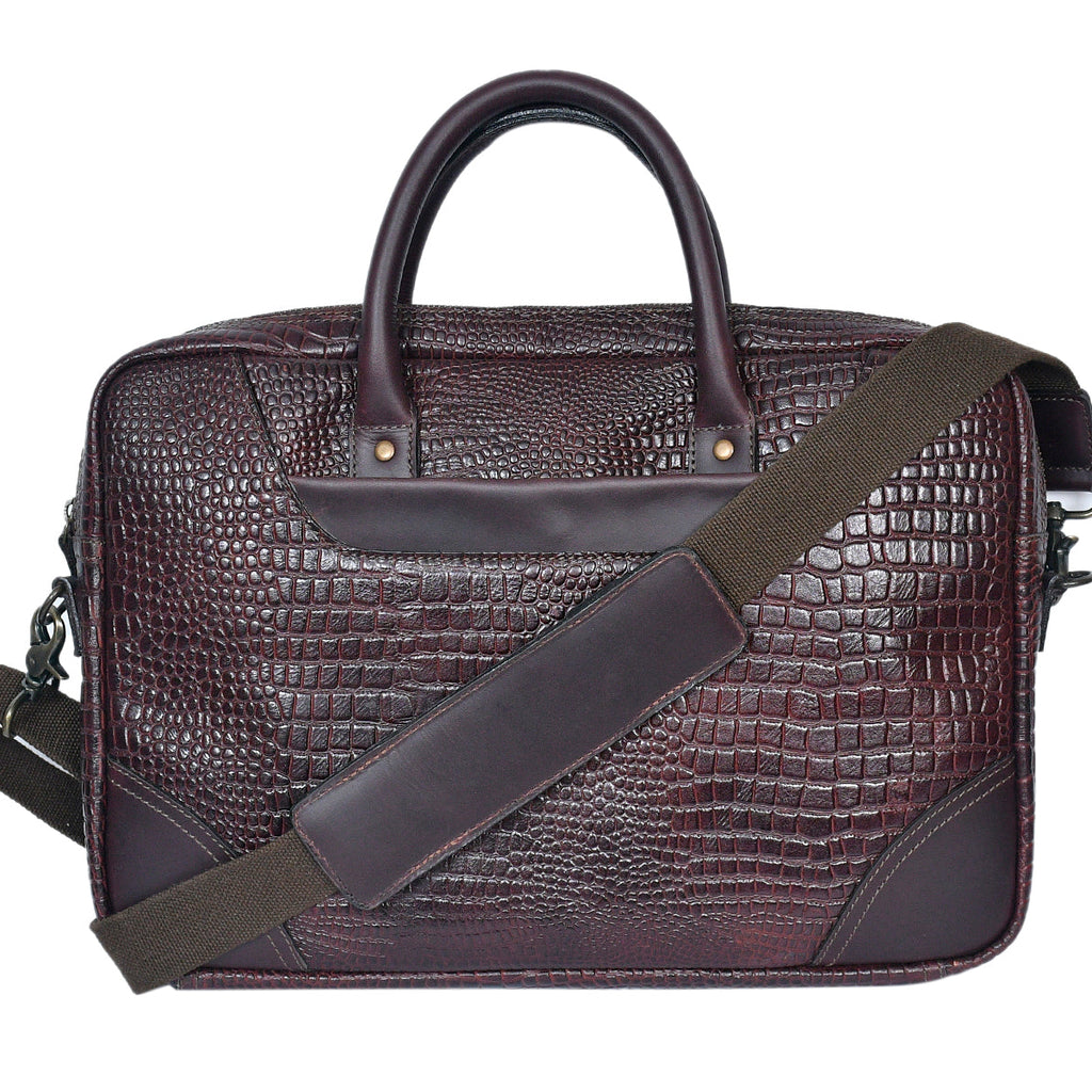 Premium Genuine Leather Messenger Bag in Croco Texture with Zip Closure