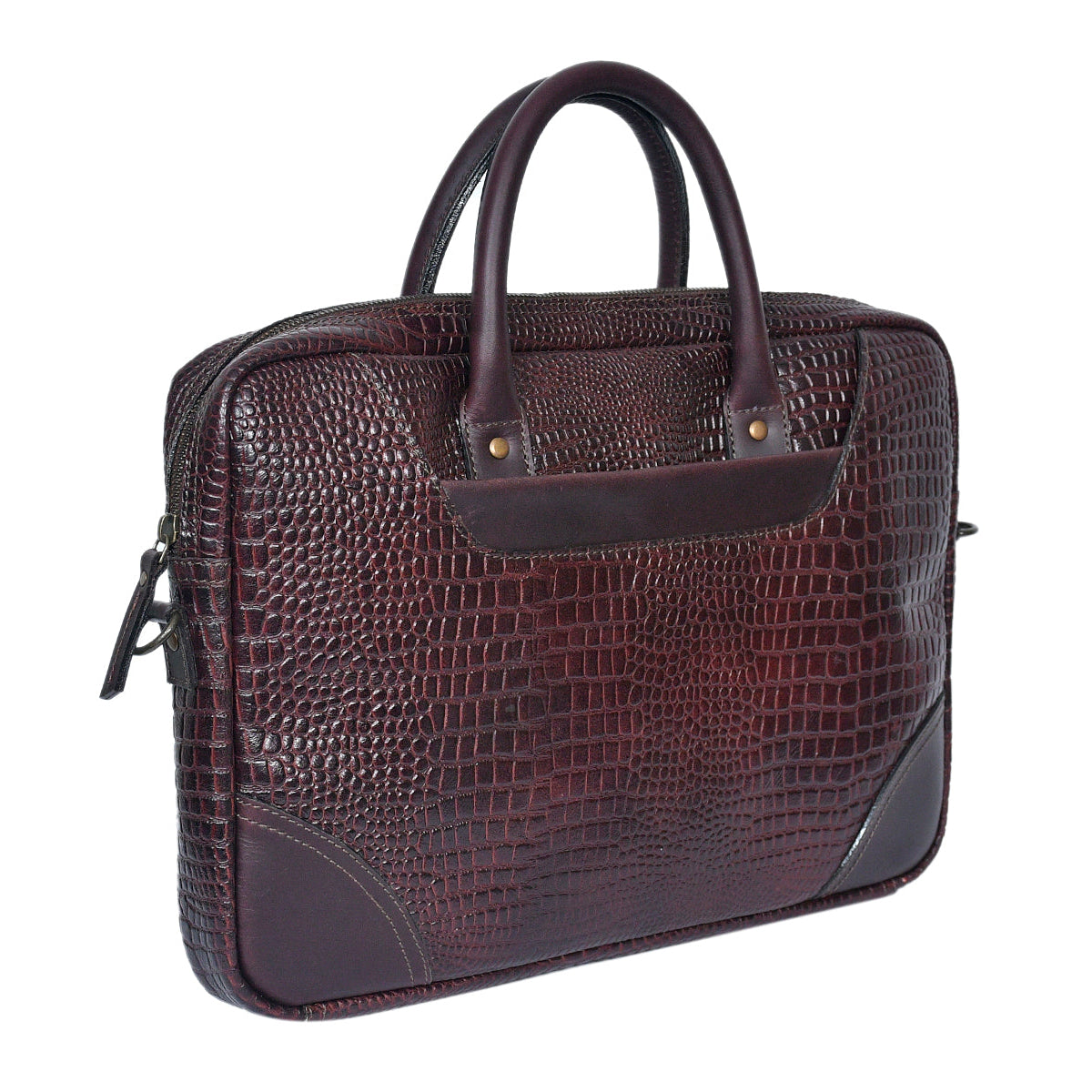 Premium Genuine Leather Messenger Bag in Croco Texture with Zip Closure