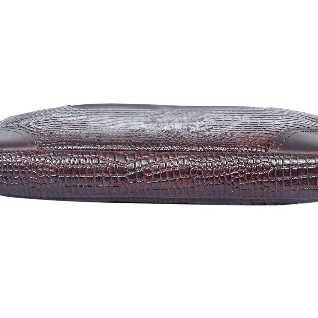Premium Genuine Leather Messenger Bag in Croco Texture with Zip Closure