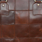 Genuine Leather Brown Tote Bag with Patchwork Design and Top Zip Closure