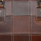 Genuine Leather Brown Tote Bag with Check Stitch Design and Top Zip Closure