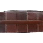 Genuine Leather Brown Tote Bag with Check Stitch Design and Top Zip Closure