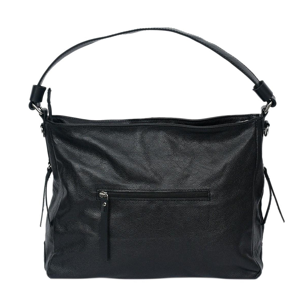 Premium Genuine Leather Black Shoulde tote  Bag with Minimal Silhouette and Zip Closure