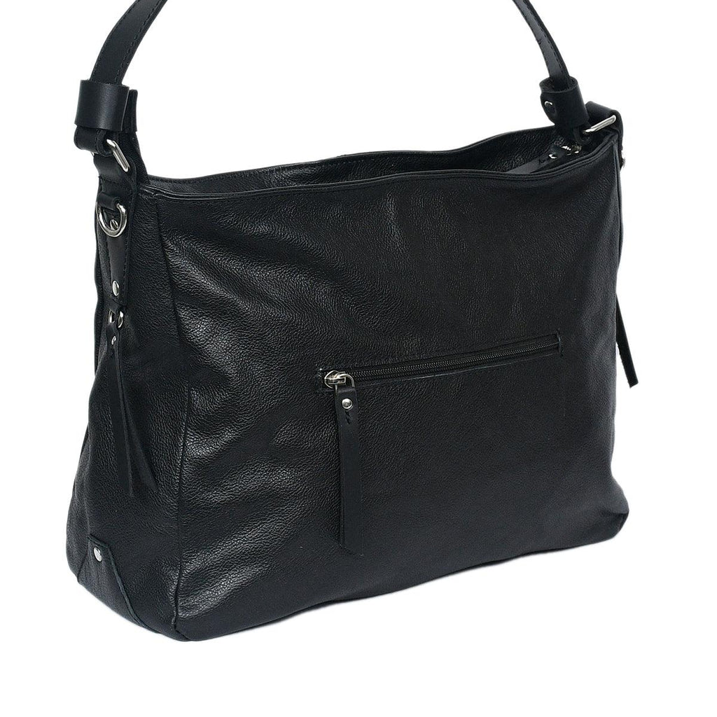 Premium Genuine Leather Black Shoulde tote  Bag with Minimal Silhouette and Zip Closure