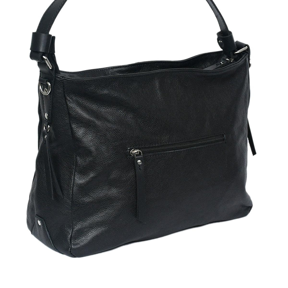 Premium Genuine Leather Black Shoulde tote  Bag with Minimal Silhouette and Zip Closure