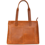Women’s Leather Tote Bag with Front Pockets – Structured Laptop Shoulder bag