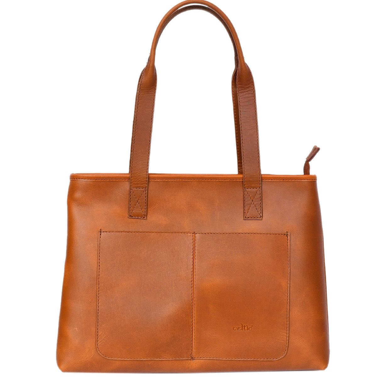 Women’s Leather Tote Bag with Front Pockets – Structured Laptop Shoulder bag