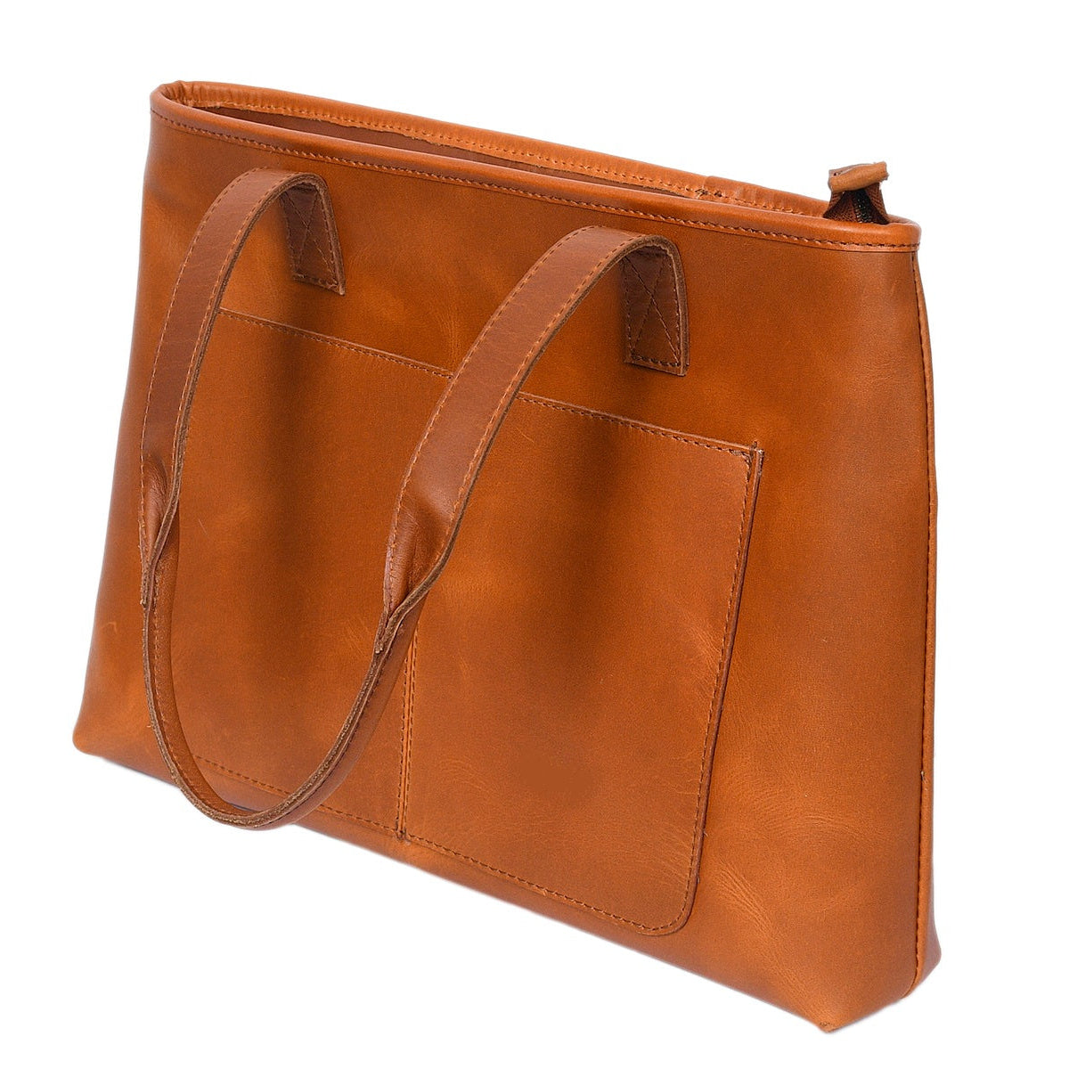 Women’s Leather Tote Bag with Front Pockets – Structured Laptop Shoulder bag