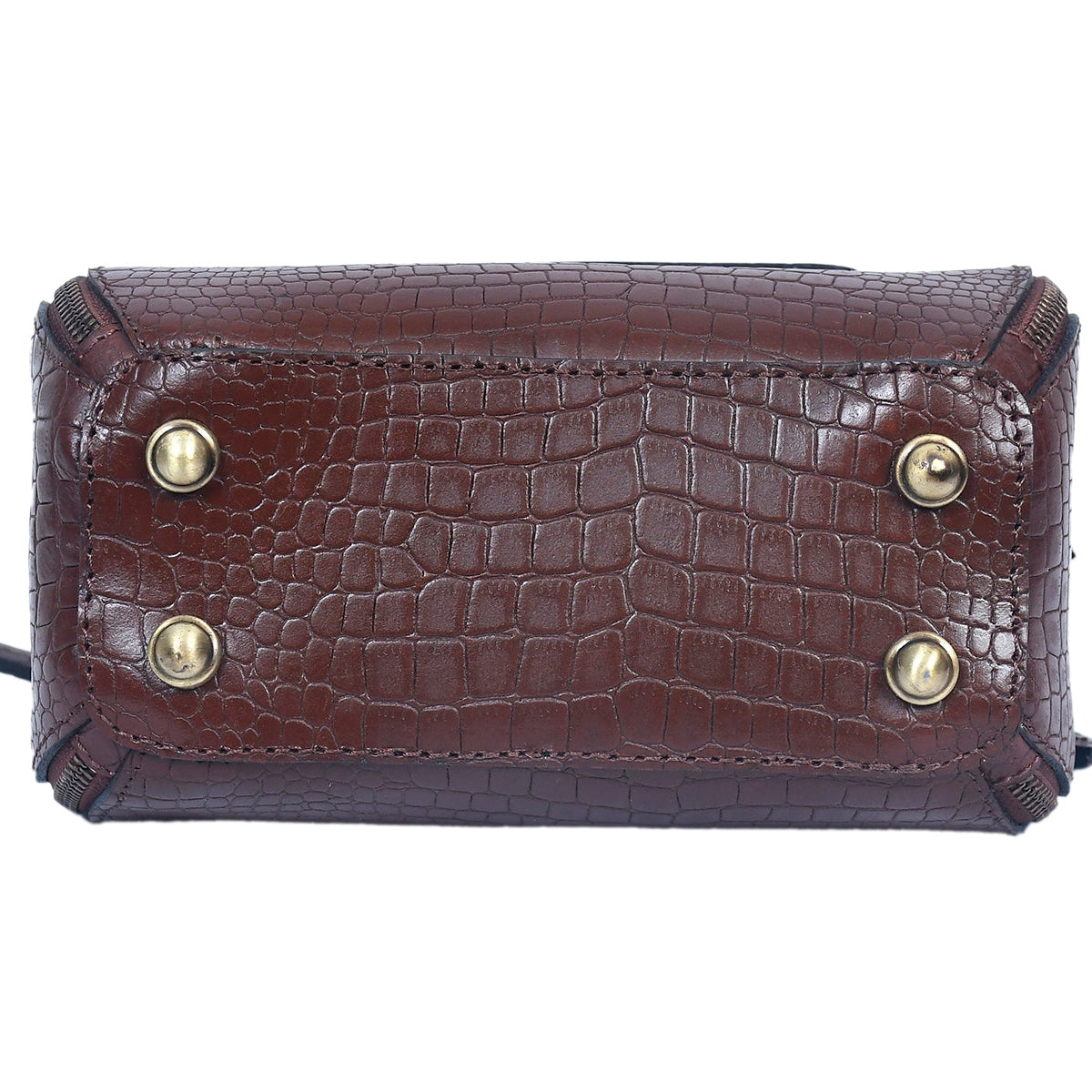 Premium Croc-Embossed Leather Handbag with Top Handle & Structured Zip Compartments