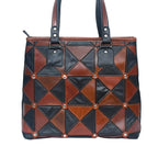 Handcrafted Patchwork Leather Tote Bag with Zip Closure & Structured Handles