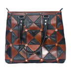 Handcrafted Patchwork Leather Tote Bag with Zip Closure & Structured Handles