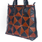 Handcrafted Patchwork Leather Tote Bag with Zip Closure & Structured Handles