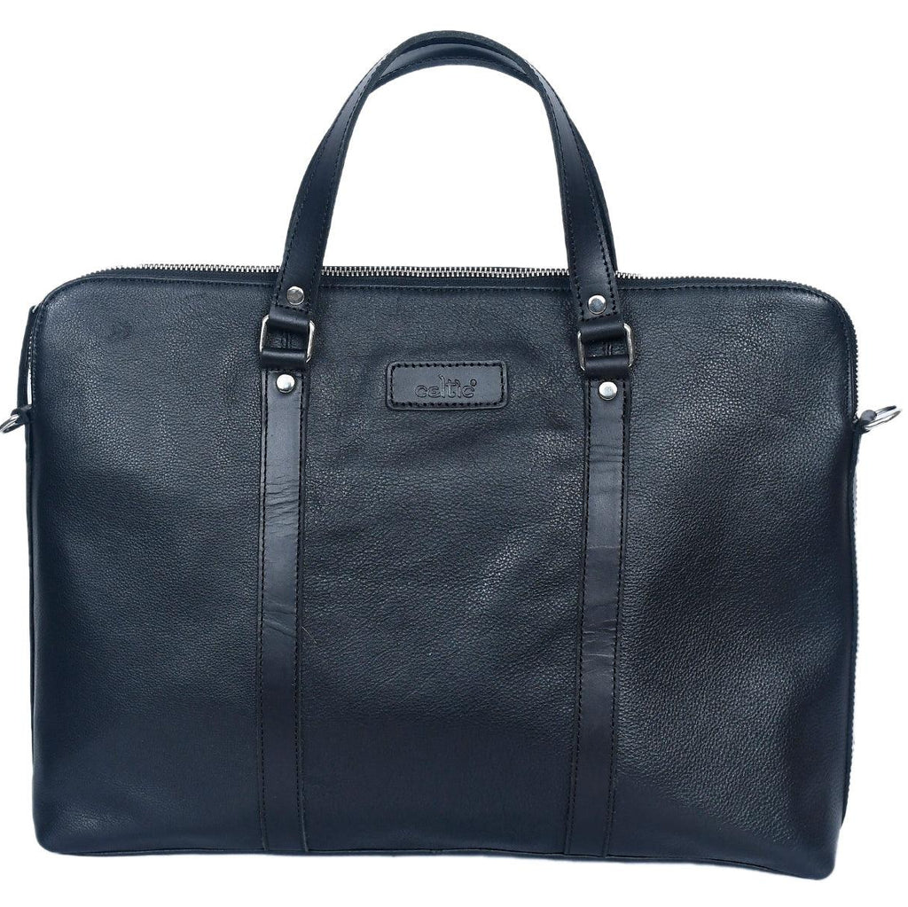 Premium Full-Grain Leather Laptop & Work Bag with Detachable Shoulder Strap