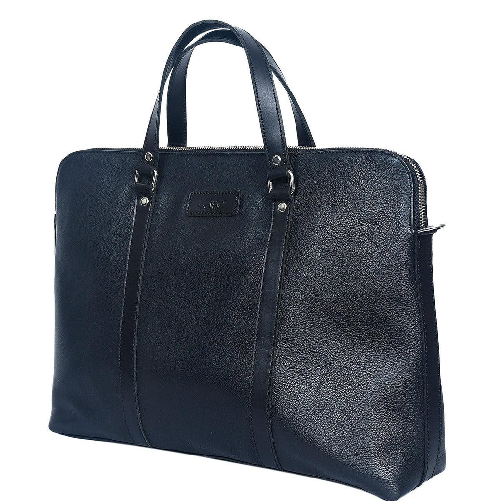 Premium Full-Grain Leather Laptop & Work Bag with Detachable Shoulder Strap