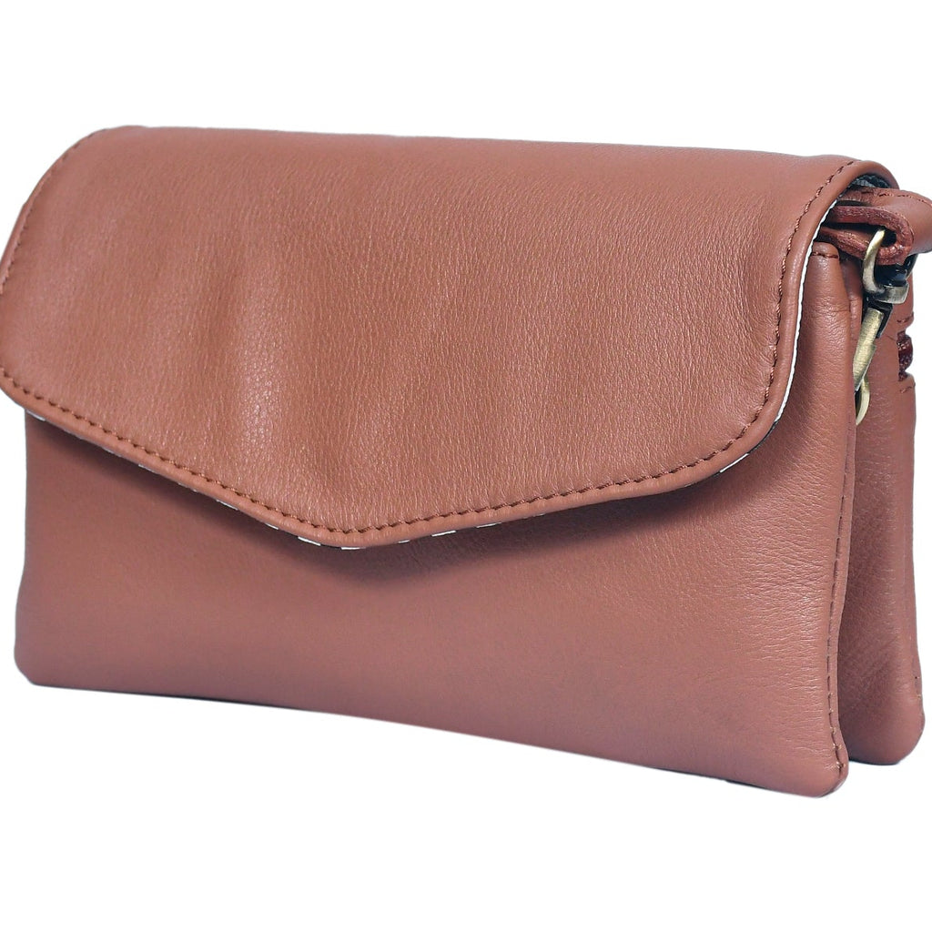Premium Leather Convertible Wristlet & Crossbody Clutch with Dual Zip Compartments