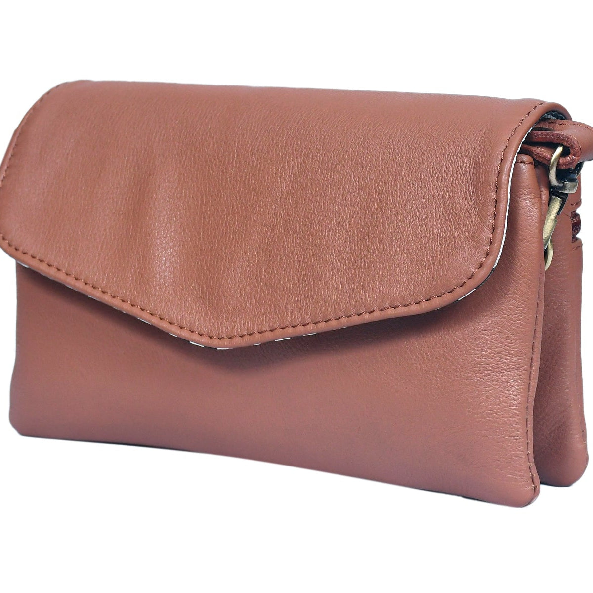Premium Leather Convertible Wristlet & Crossbody Clutch with Dual Zip Compartments