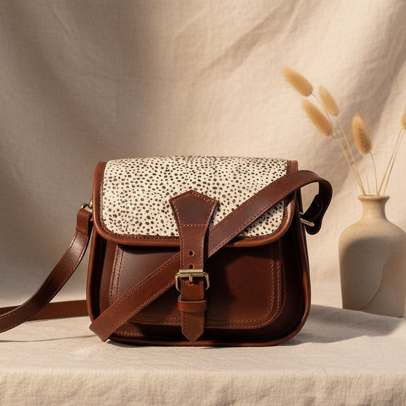 Womenƒ?????s Leather Hair-On Flap Crossbody Sling Bag ƒ????? Adjustable Strap