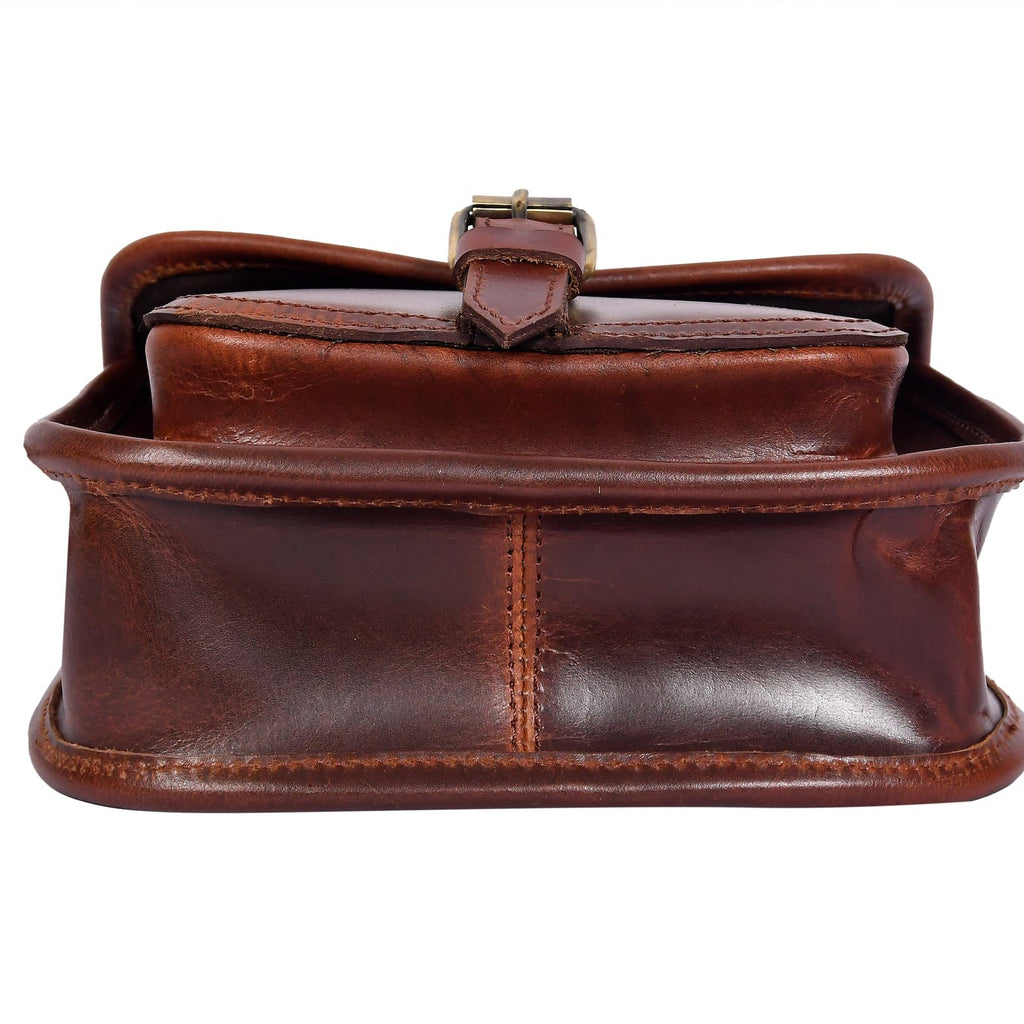 Slim Genuine Leather Crossbody  Sling Bag with Buckle Pocket & Multiple Compartments