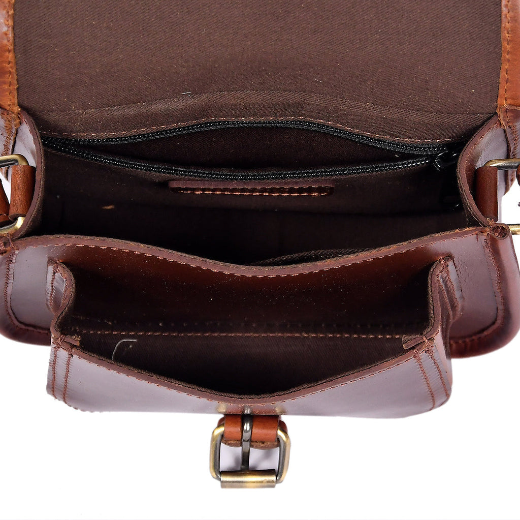 Slim Genuine Leather Crossbody  Sling Bag with Buckle Pocket & Multiple Compartments