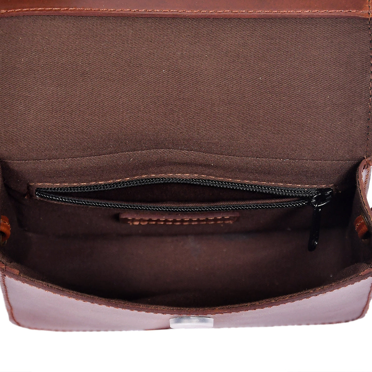Brown Leather Crossbody Bag with Tan Hairon Flap