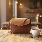 Brown Leather Crossbody Bag with Tan Hairon Flap