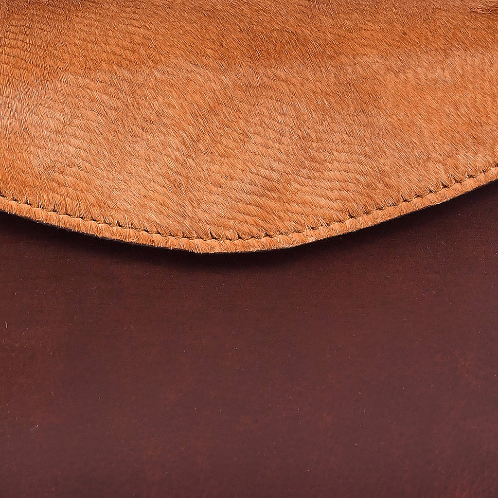 Brown Leather Crossbody Bag with Tan Hairon Flap