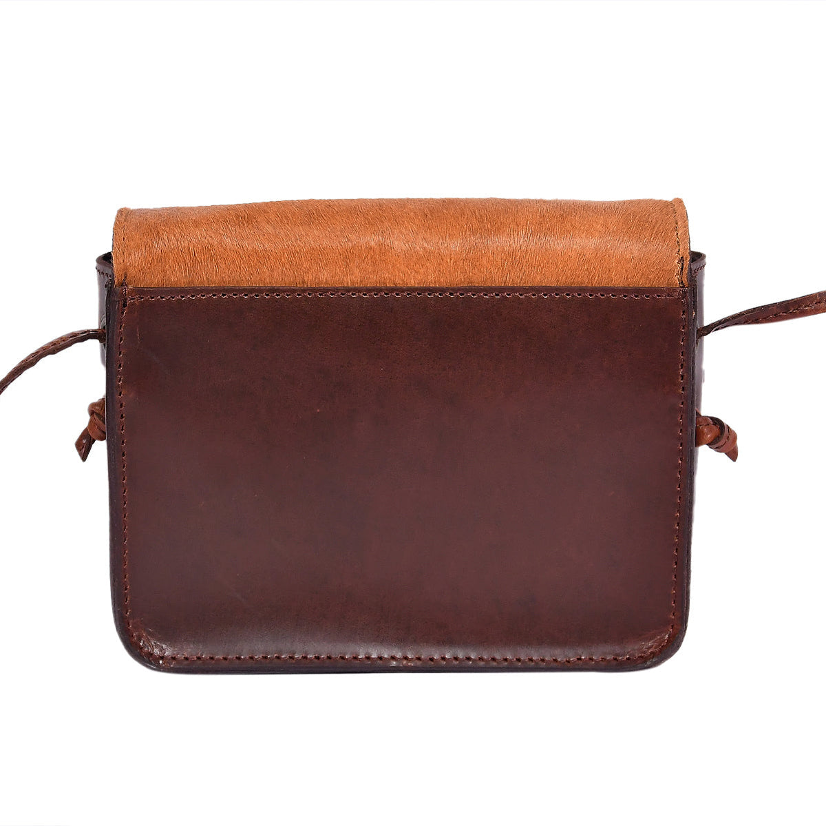 Brown Leather Crossbody Bag with Tan Hairon Flap