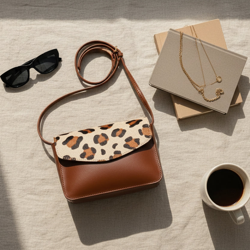 Leopard Print Hair-On Leather Crossbody Bag – Compact & Stylish Everyday Sling