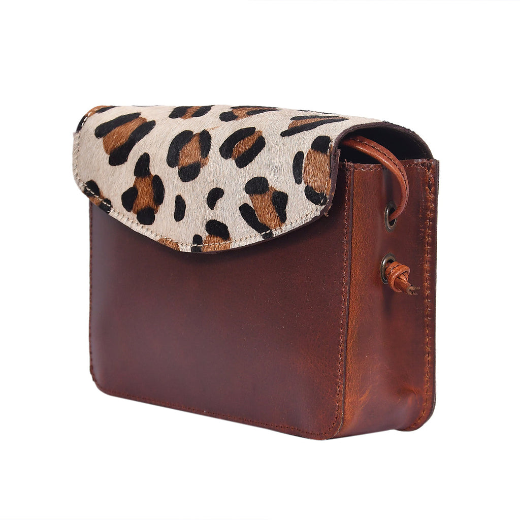Leopard Print Hair-On Leather Crossbody Bag – Compact & Stylish Everyday Sling