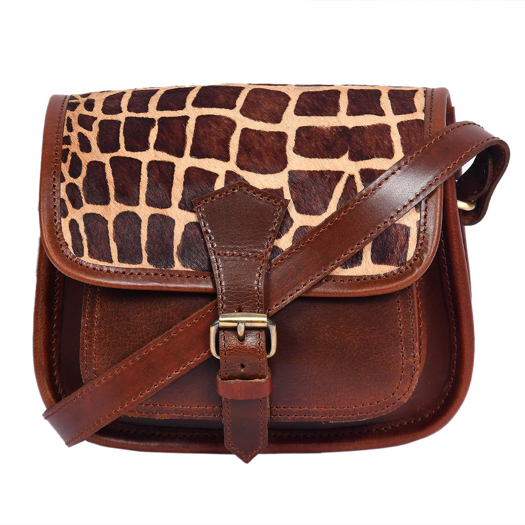 Giraffe Hairon Leather Crossbody Sling Bag – Premium Brown Leather with  Strap