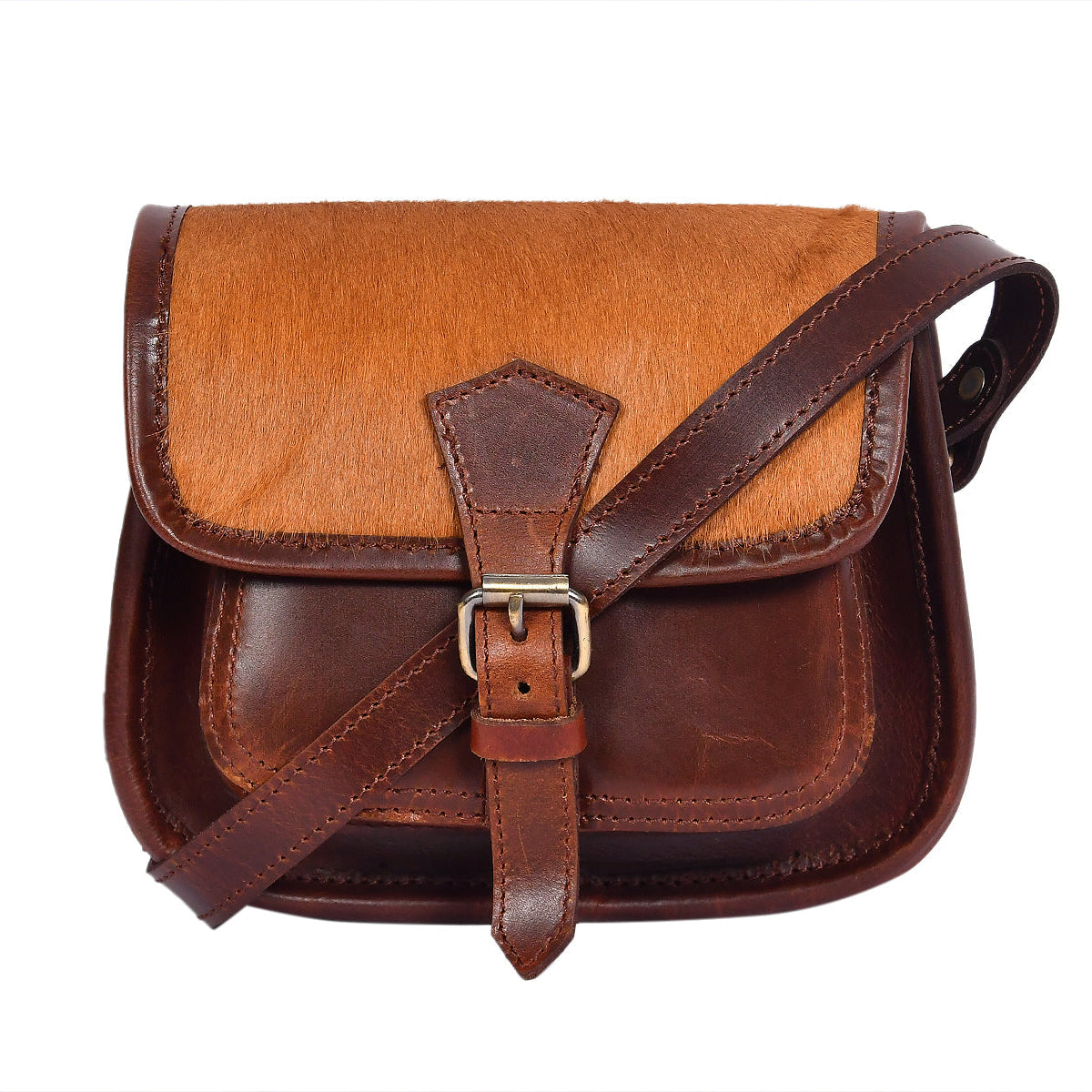 Slim Genuine Leather Crossbody  Sling Bag with Buckle Pocket & Multiple Compartments