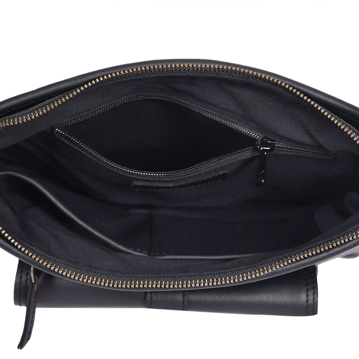 Classic Black Leather Crossbody Sling Bag with Front Pocket & Zip Closure