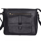Classic Black Leather Crossbody Sling Bag with Front Pocket & Zip Closure