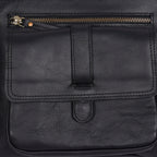 Classic Black Leather Crossbody Sling Bag with Front Pocket & Zip Closure