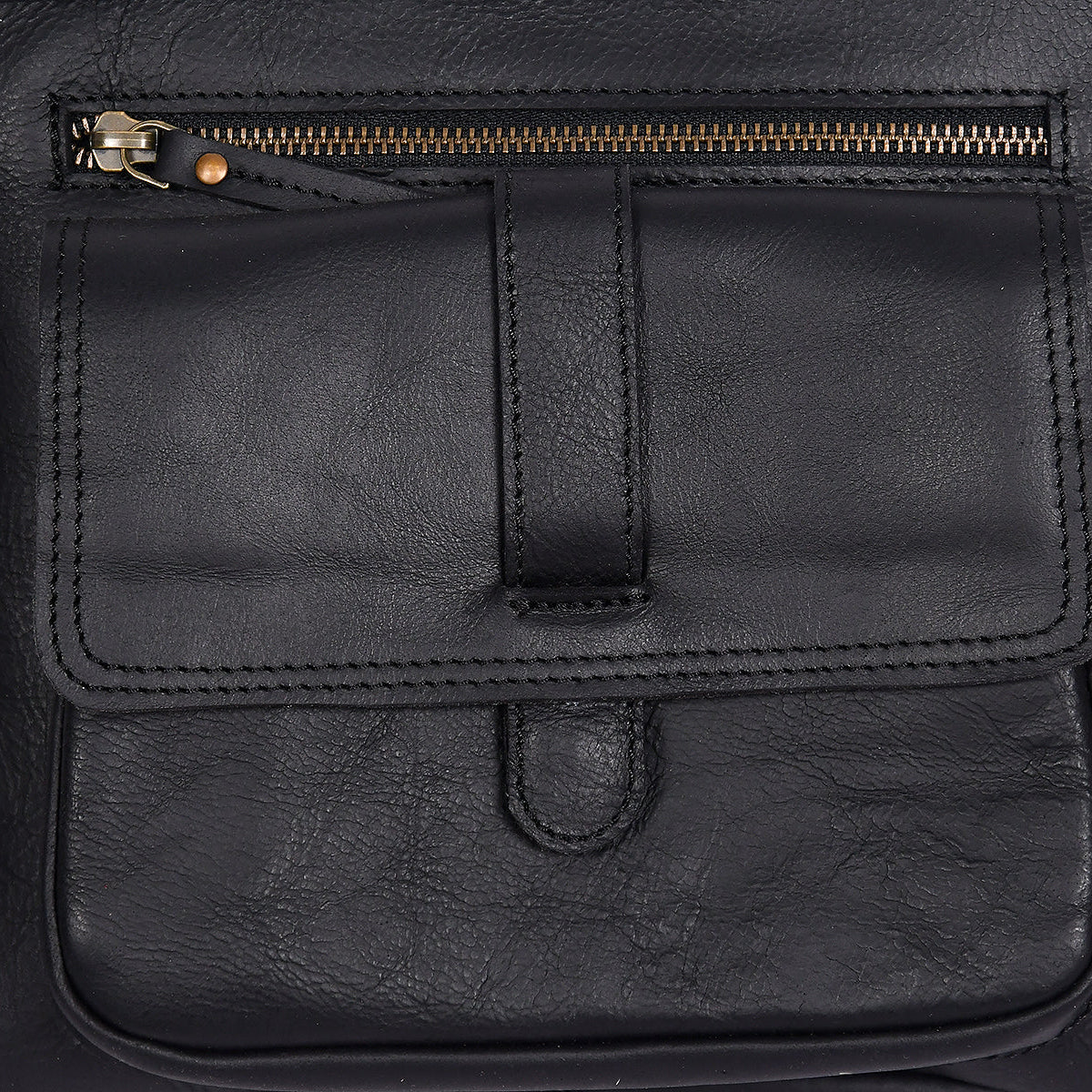Classic Black Leather Crossbody Sling Bag with Front Pocket & Zip Closure
