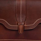 Structured Genuine Leather Crossbody Bag with Front Flap &  White Stitch Detailing