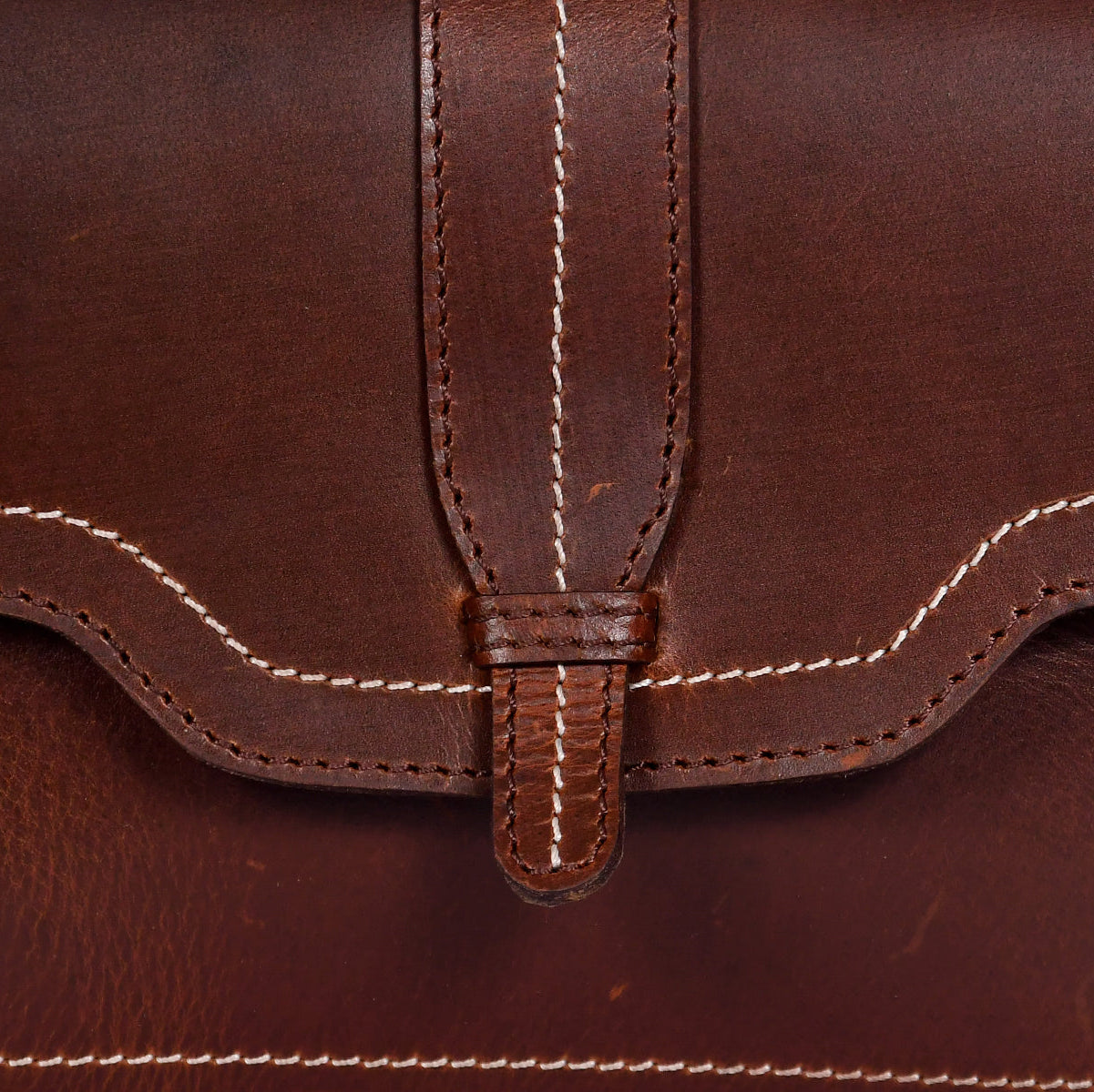 Structured Genuine Leather Crossbody Bag with Front Flap &  White Stitch Detailing