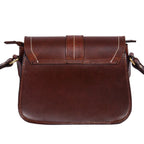Structured Genuine Leather Crossbody Bag with Front Flap &  White Stitch Detailing