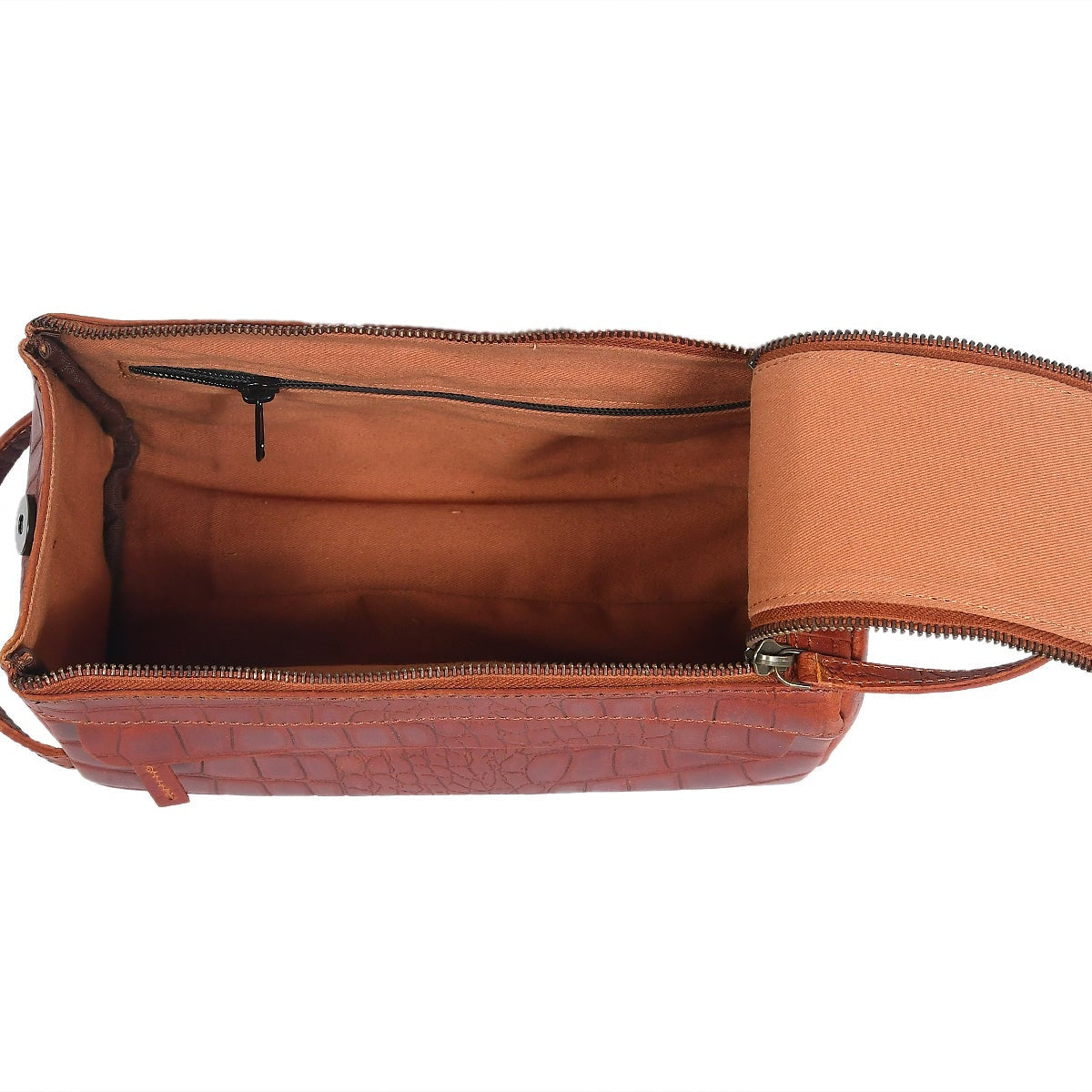 Croc-Embossed Leather Dopp Kit | Travel Toiletry Organizer with Top Zip & Front Pocket