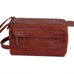 Croc-Embossed Leather Dopp Kit | Travel Toiletry Organizer with Top Zip & Front Pocket
