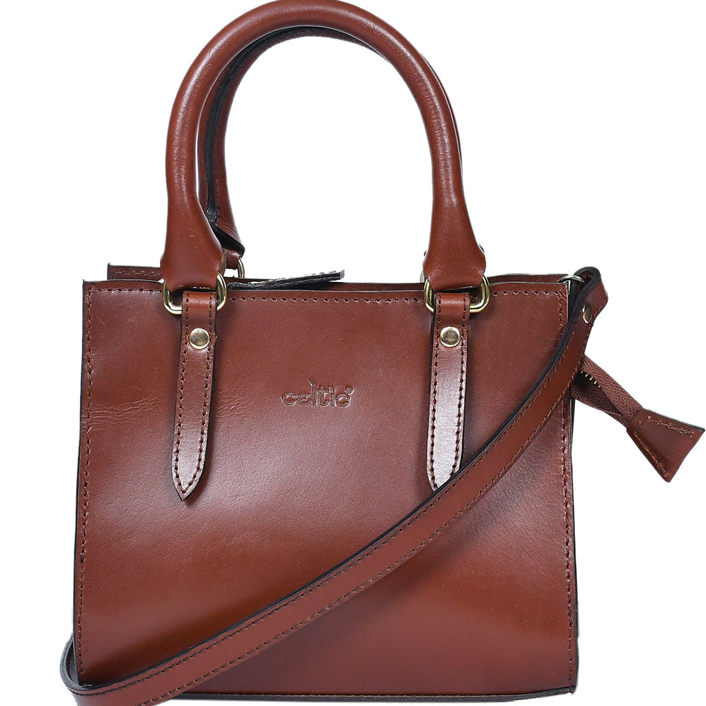 Premium Genuine Leather Structured Handbag with Multi-Compartment Zip Closure