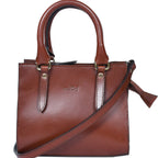 Premium Genuine Leather Structured Handbag with Multi-Compartment Zip Closure