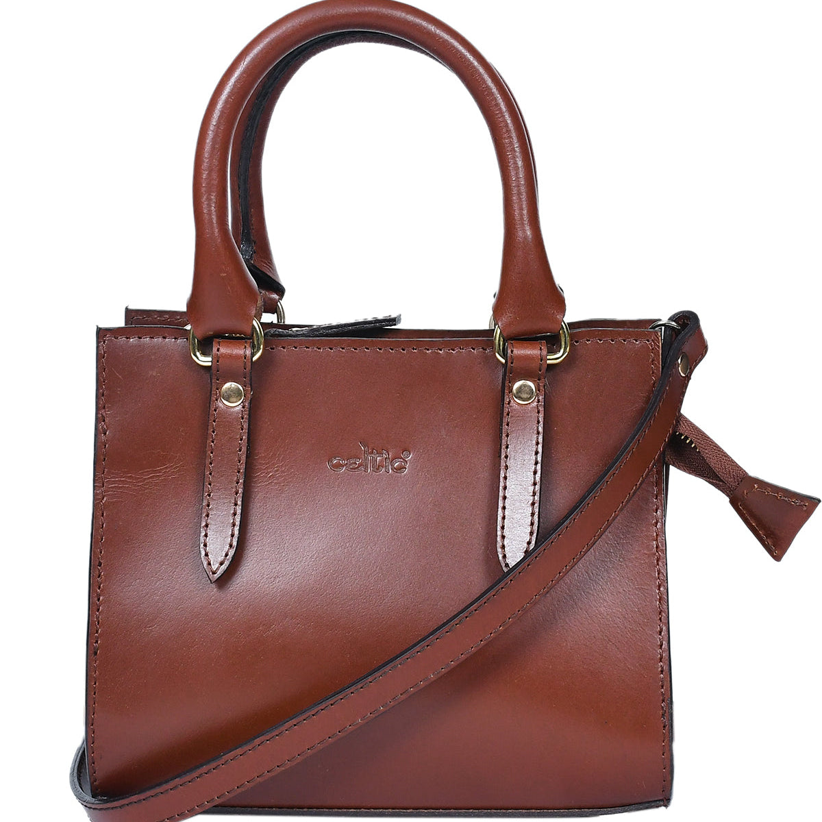 Premium Genuine Leather Structured Handbag with Multi-Compartment Zip Closure