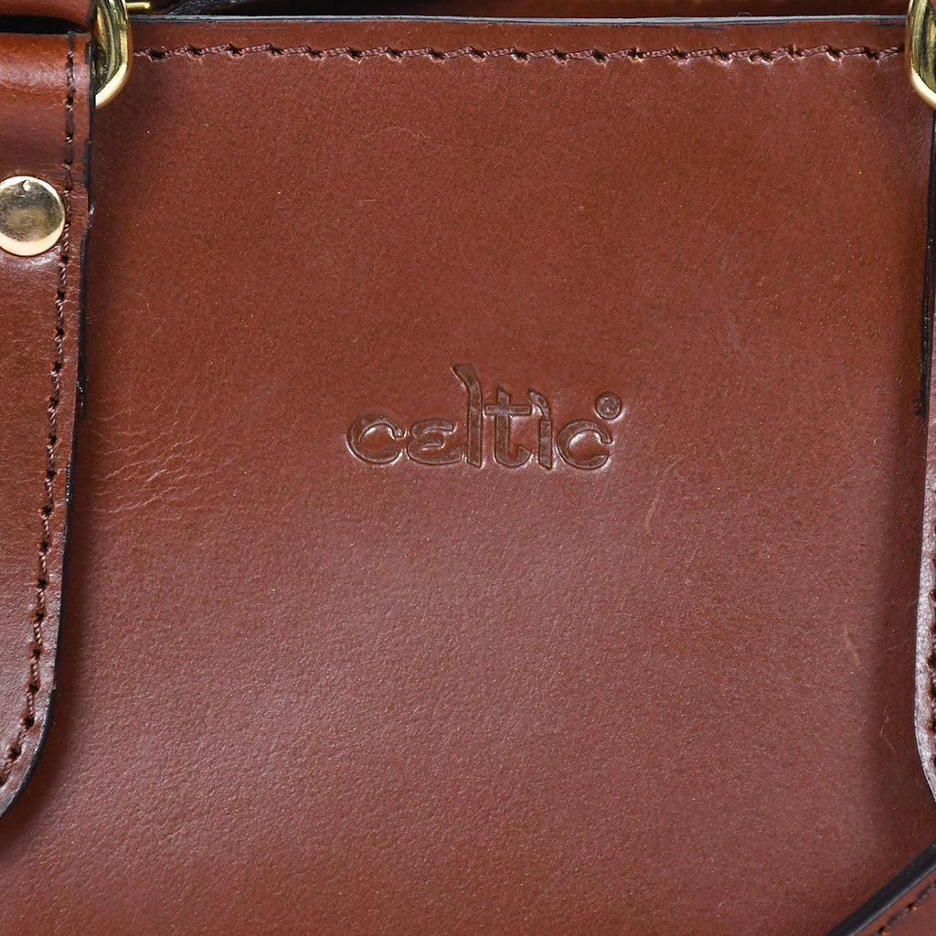 Premium Genuine Leather Structured Handbag with Multi-Compartment Zip Closure