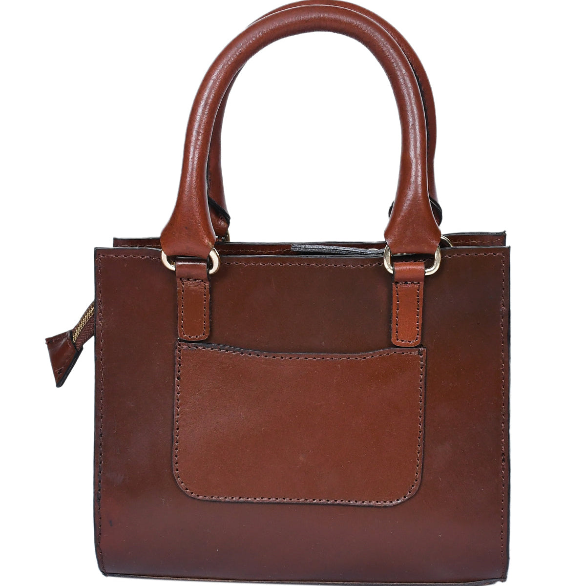 Premium Genuine Leather Structured Handbag with Multi-Compartment Zip Closure