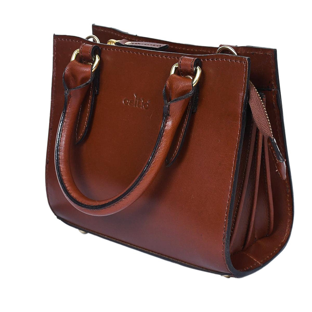 Premium Genuine Leather Structured Handbag with Multi-Compartment Zip Closure