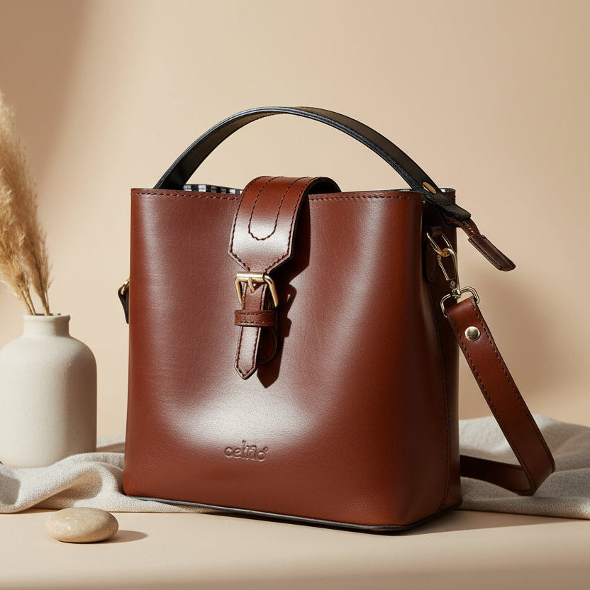 Premium Genuine Leather Structured Handbag with Top Handle & Zip Closure