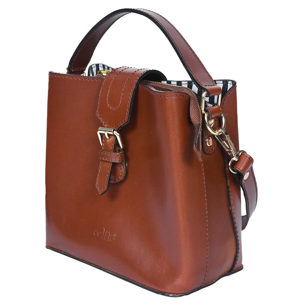 Premium Genuine Leather Structured Handbag with Top Handle & Zip Closure