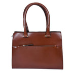 Premium Genuine Leather Structured Tote Handbag with Dual Zip Compartments.