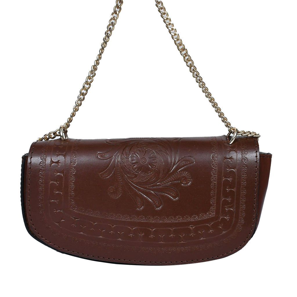 Premium Embossed Leather Chain Sling Bag | Handcrafted with Magnetic Closure